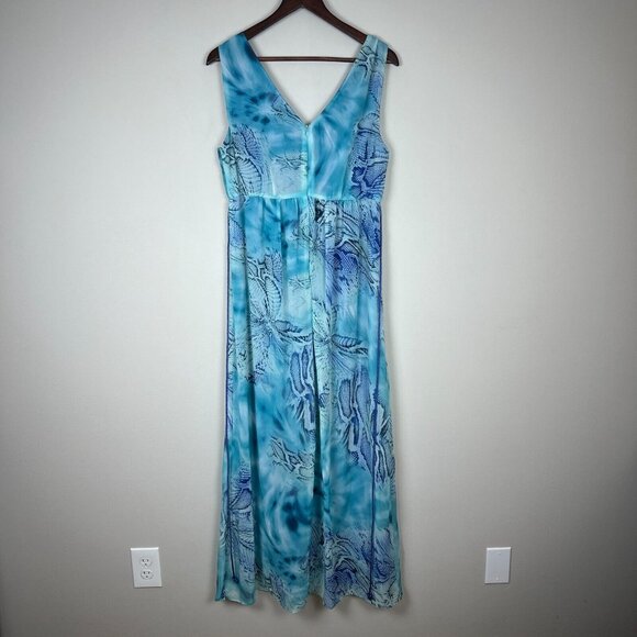 Boston Proper Maxi Dress Women Medium Blue Tonal Print Sleeveless Stretch V-Neck - Picture 6 of 12